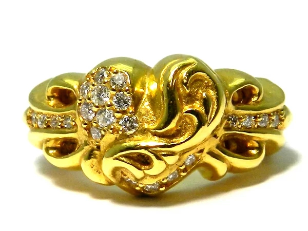 Chrome Heartsレプリカ クロムハーツ【Chrome Hearts】フローラルクロスハートリング 22K/wP.DIA パヴェダイヤ 指輪 アクセサリー ジュエリー メンズ・レディース ユニセックス SV925 シルバー 指輪